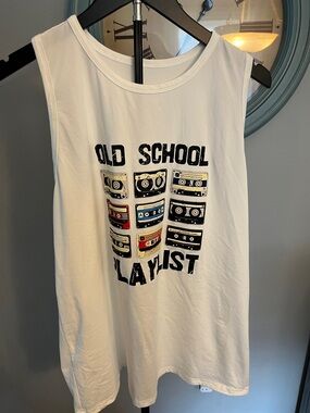 White Women's 'Old School Playlist' Graphic Tank Top